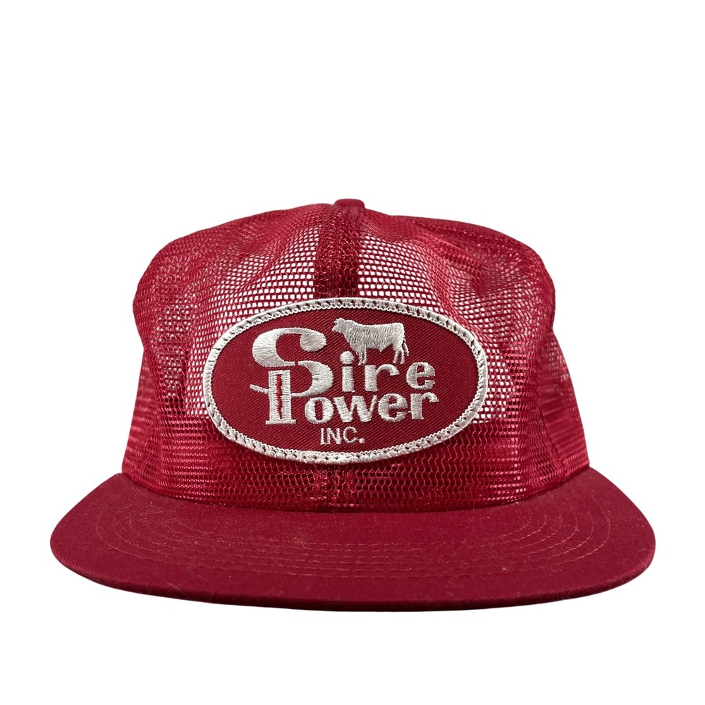Vintage K-Products Sire Power Hat Red Trucker Mesh Snapback Mens Cap USA Made